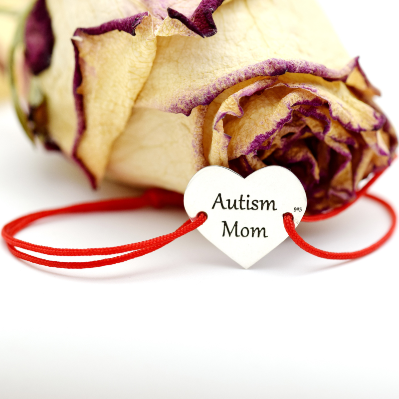 Brățară Reglabilă cu simbol Inimioară „Autism Mom” – Argint 925