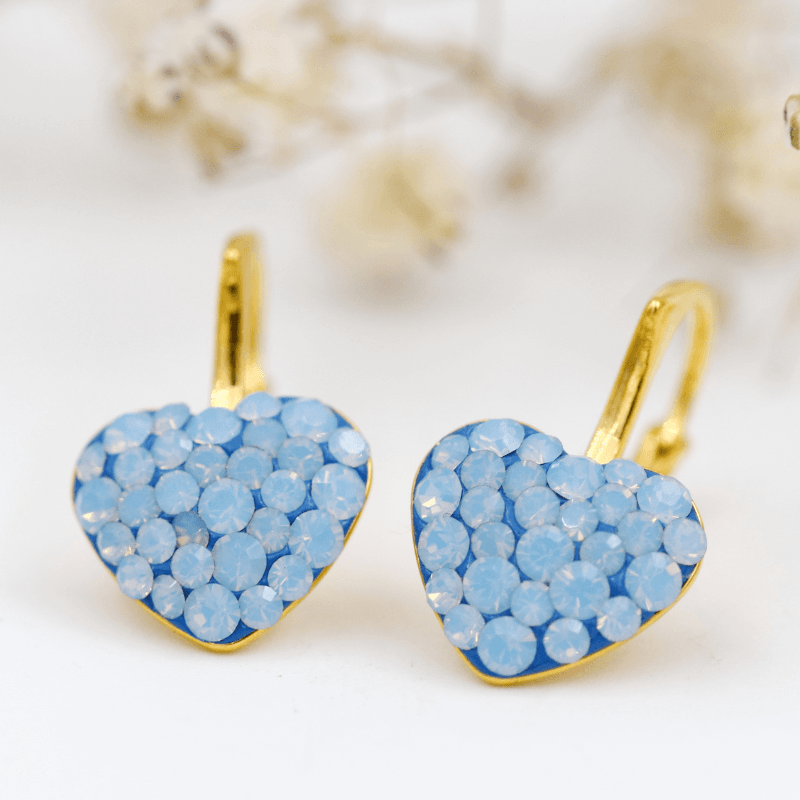 Cercei handmade Inimioare Blue Opal – Argint 925 suflat cu aur