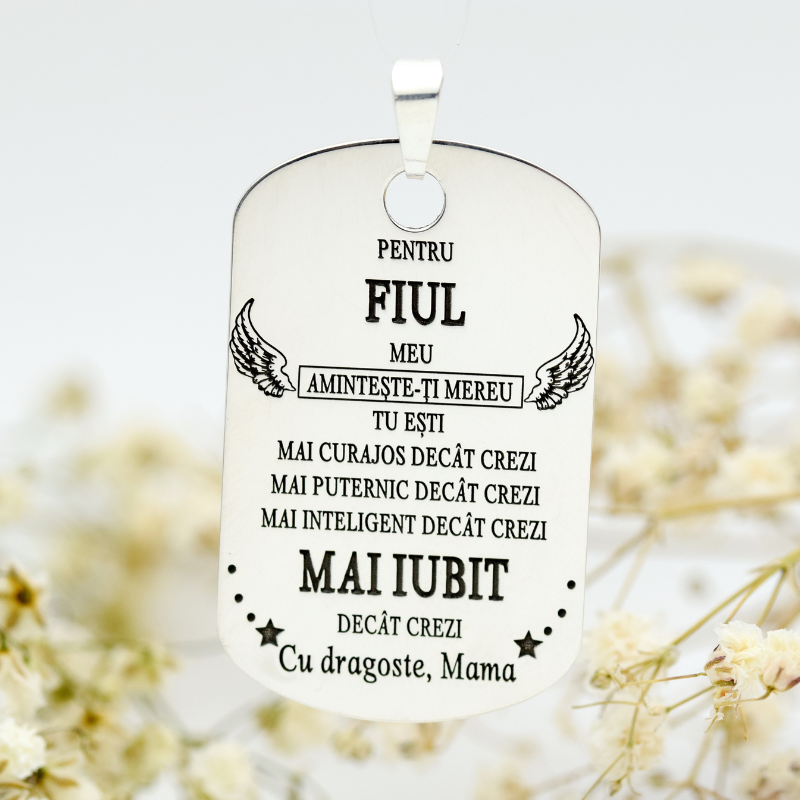 Plăcuță Army personalizată fiul meu … Cu dragoste, Mama – Argint 925