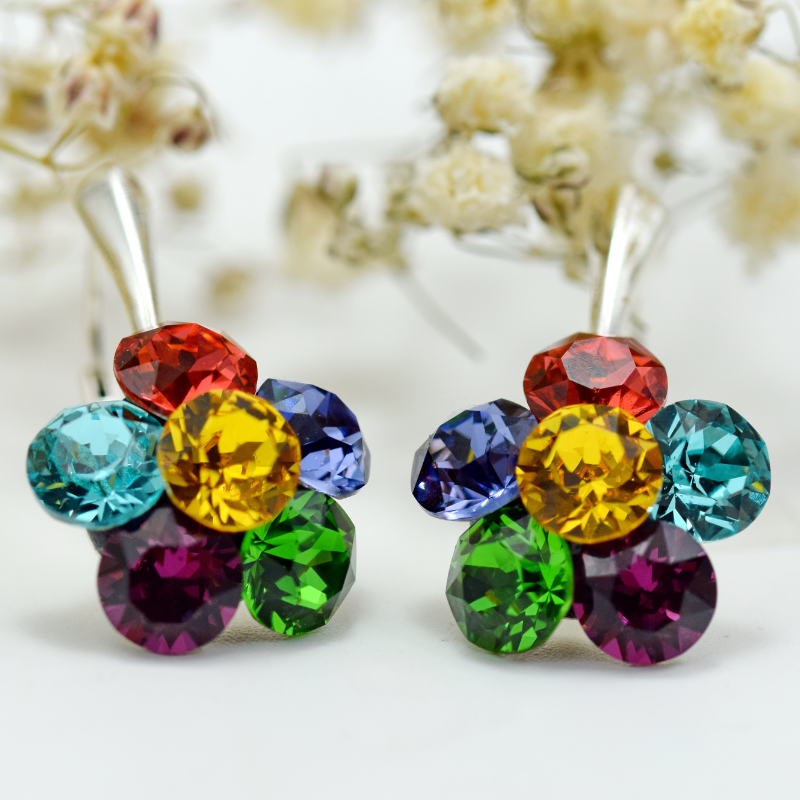 Cercei handmade Chaton Swarovski Flower Argint 925