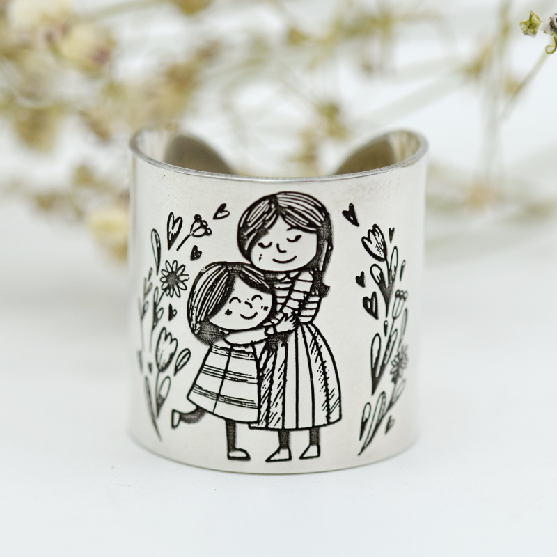 Inel reglabil personalizat Legătura Eternă Mamă-Fiică– Argint 925