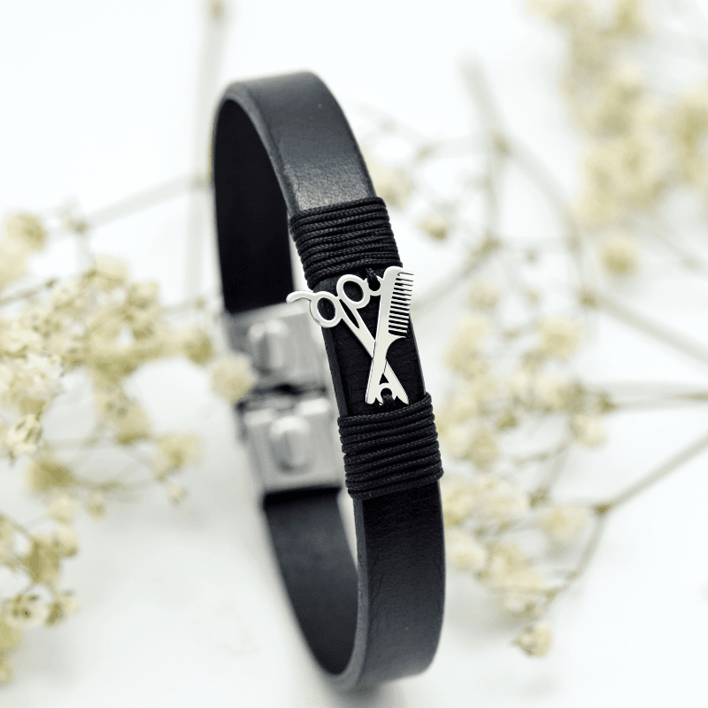 Bratara din piele naturala simbol Hairstylist – Argint 925