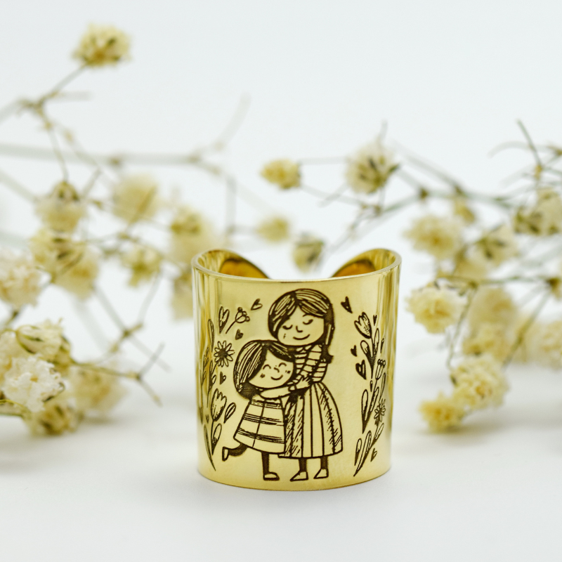 Inel reglabil personalizat Legătura Eternă Mamă-Fiică– Argint 925 suflat cu aur