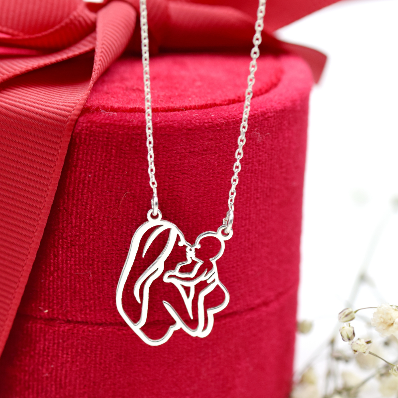 Lănțișor simbol siluetă Mami și bebe - Argint 925