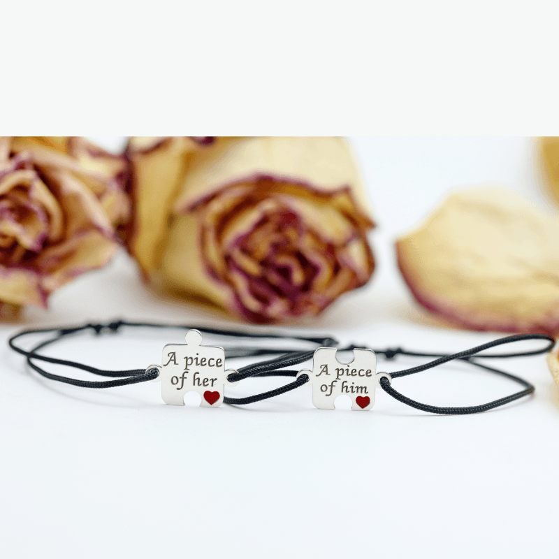 Set Brățări Reglabile Puzzle – A Piece of Her / A Piece of Him – Argint 925