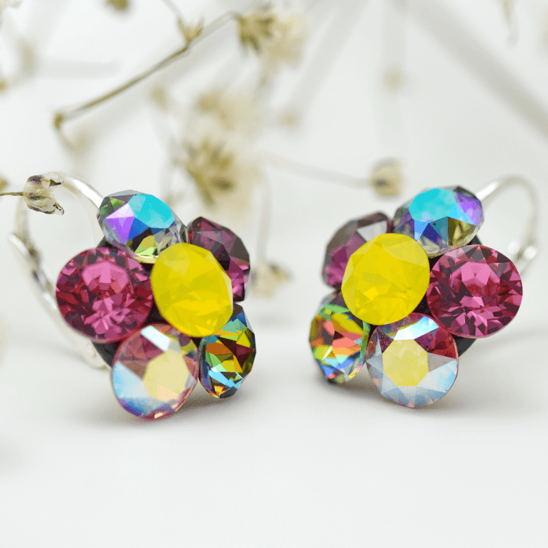 Cercei handmade Chaton Swarovski Flower Argint 925