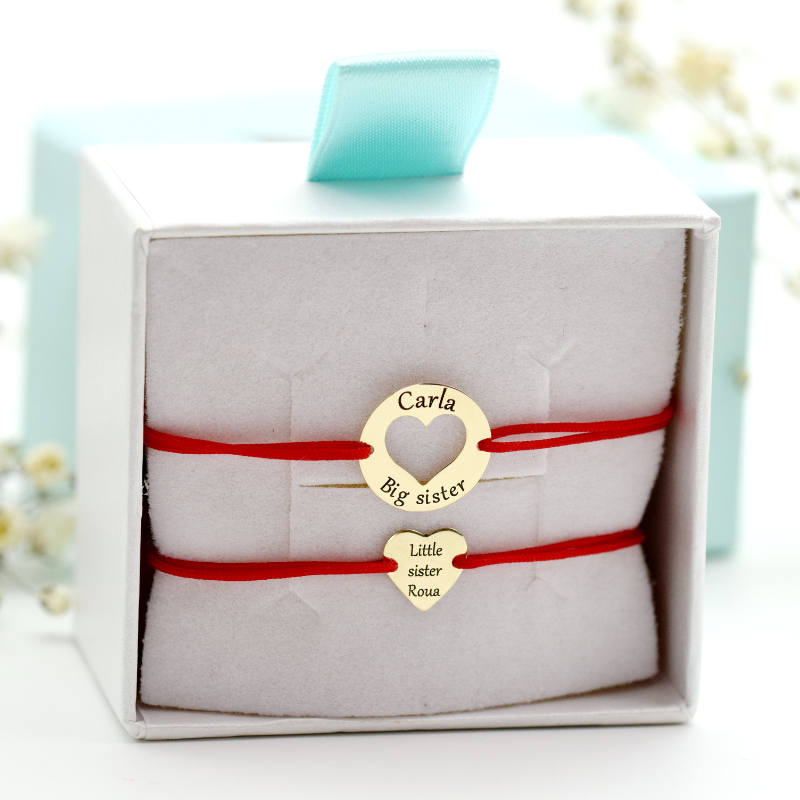 Set brățări reglabile personalizate „Big Sister / Little Sister” – Aur 14K