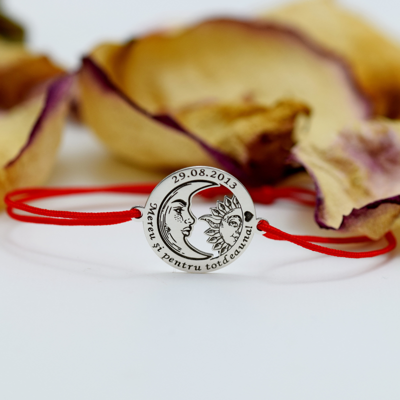 Brățară reglabilă personalizată simbol Soare și Lună – Argint 925