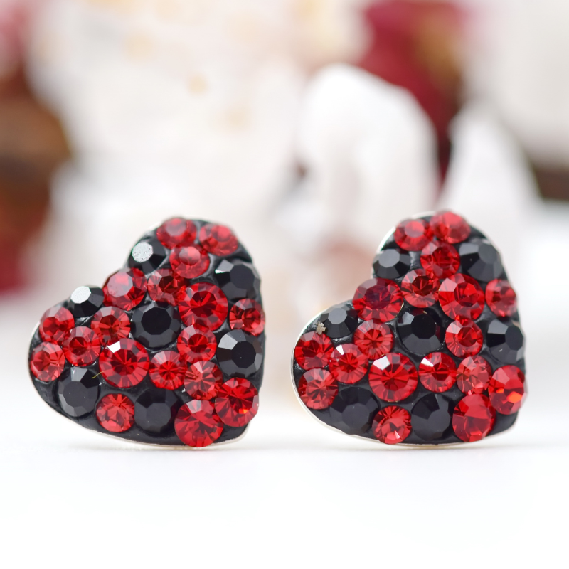 Cercei Handmade forma Inimioare Red & Black – Argint 925