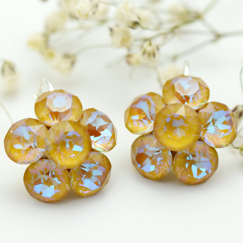 Cercei handmade Big Chaton Swarovski Flower Ochre DeLite – Argint 925