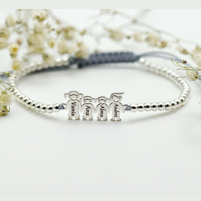 Brățară reglabilă simbol Familie 4 membri – Argint 925