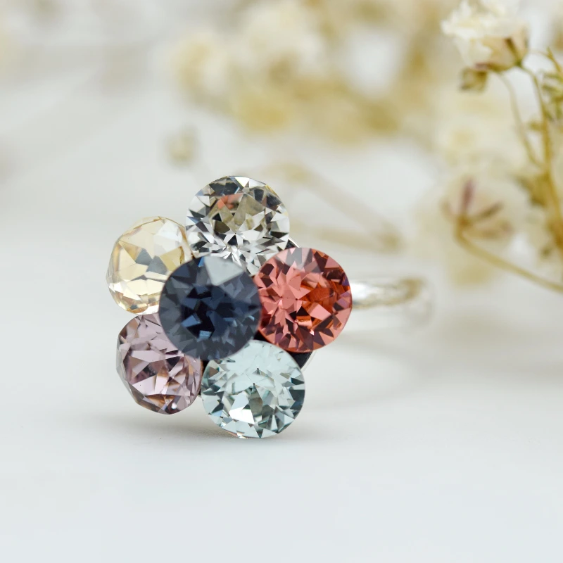 Inel reglabil handmade Chaton Flower – Argint 925