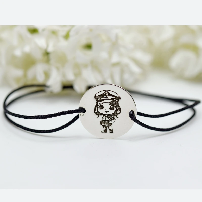 Brățară reglabilă cu banuț simbol Politista, Police girl – Argint 925