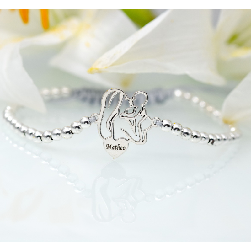 Brățară Reglabilă Personalizată Siluetă Mami și Bebe - Argint 925