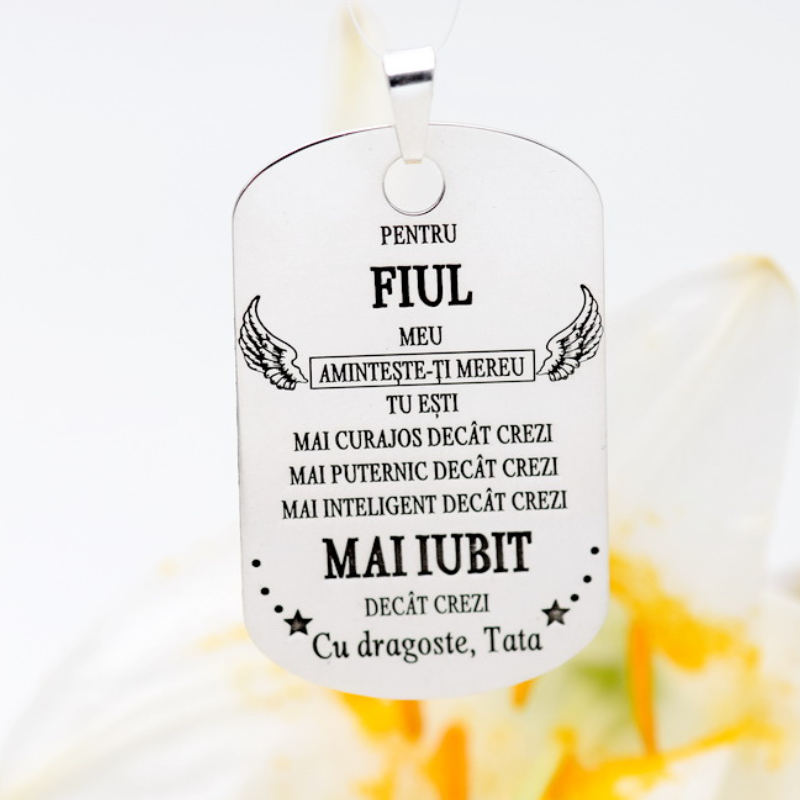 Plăcuță Army personalizată fiul meu … Cu dragoste, Tata – Argint 925