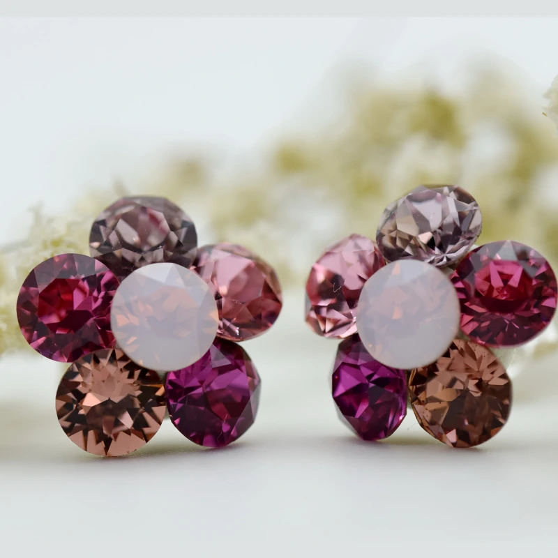 Cercei handmade Big Chaton Swarovski Flower – Argint 925