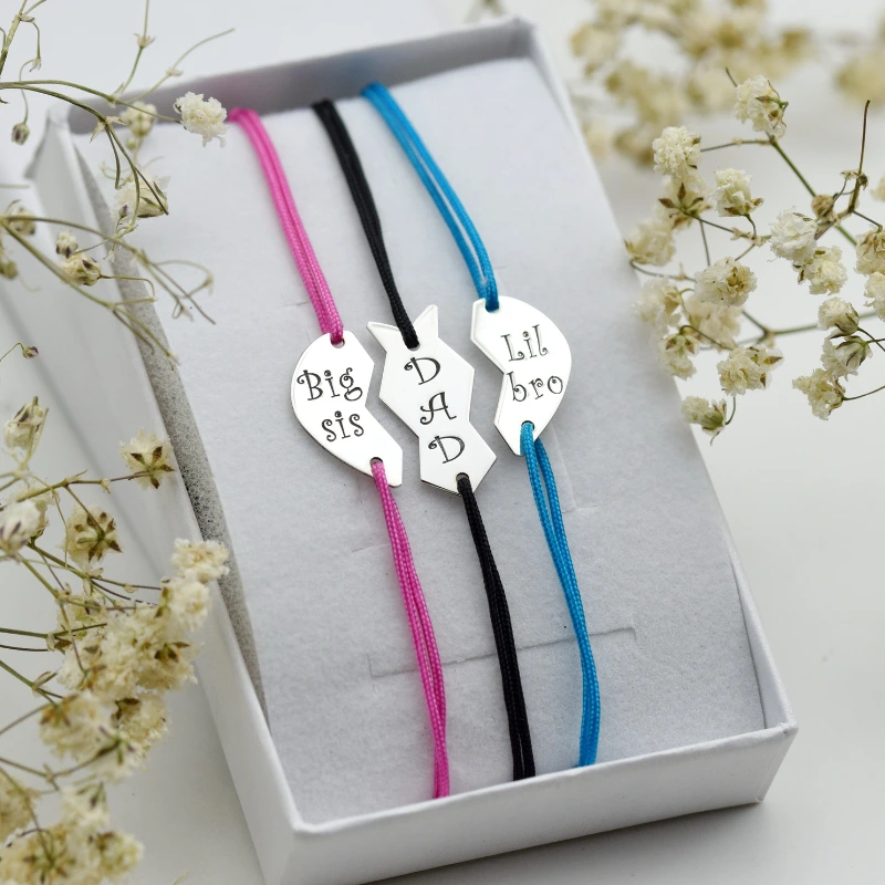 Set brățări reglabile personalizate Inimă – Dad / Big Sis / Lil Bro - Argint 925