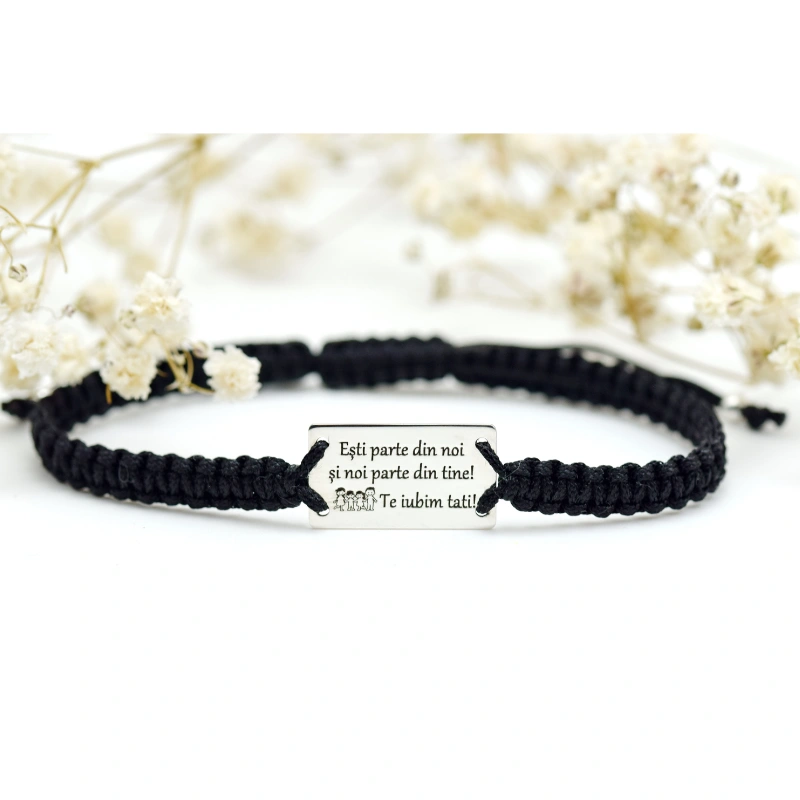 Brățară reglabilă cu placută personalizat Esti parte din noi si noi parte din tine! Te iubim tati! – Argint 925