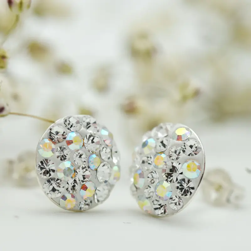 Cercei handmade cu surub Chaton Ball Crystal & AB - Argint 925