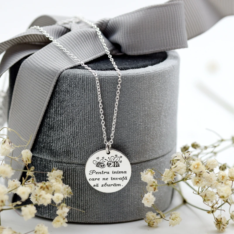 Lănțișor cu Pandantiv Bănuț Personalizat – Pentru inima care ne învață să zburăm - Argint 925