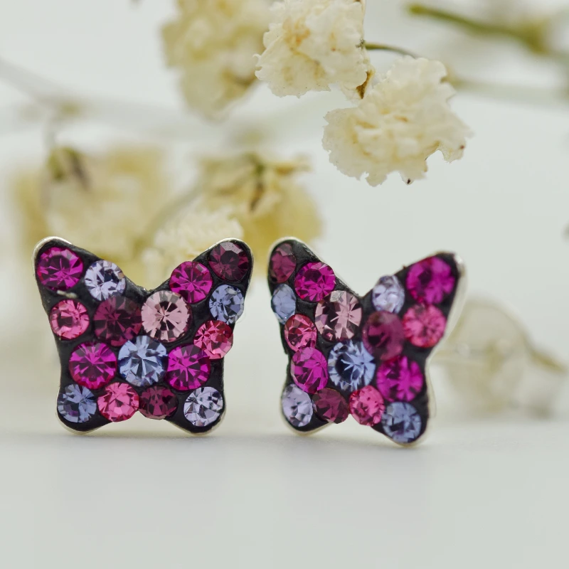 Cercei handmade simbol Fluturaș, Mini Butterfly Mauve & Amethyst – Argint 925