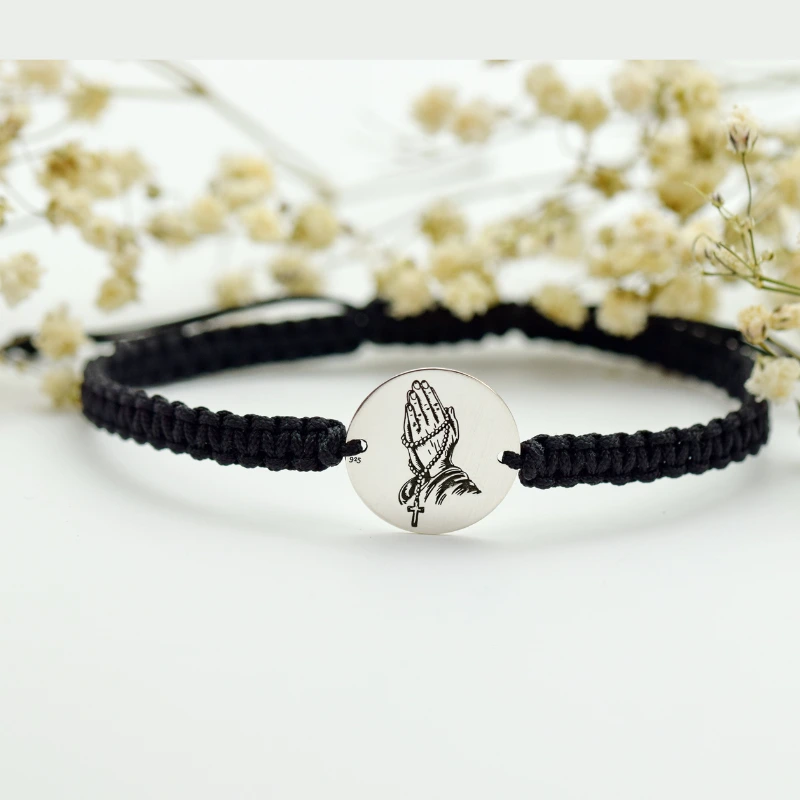 Brățară reglabilă cu banuț personalizat - Rugă / Rugăciune - Argint 925