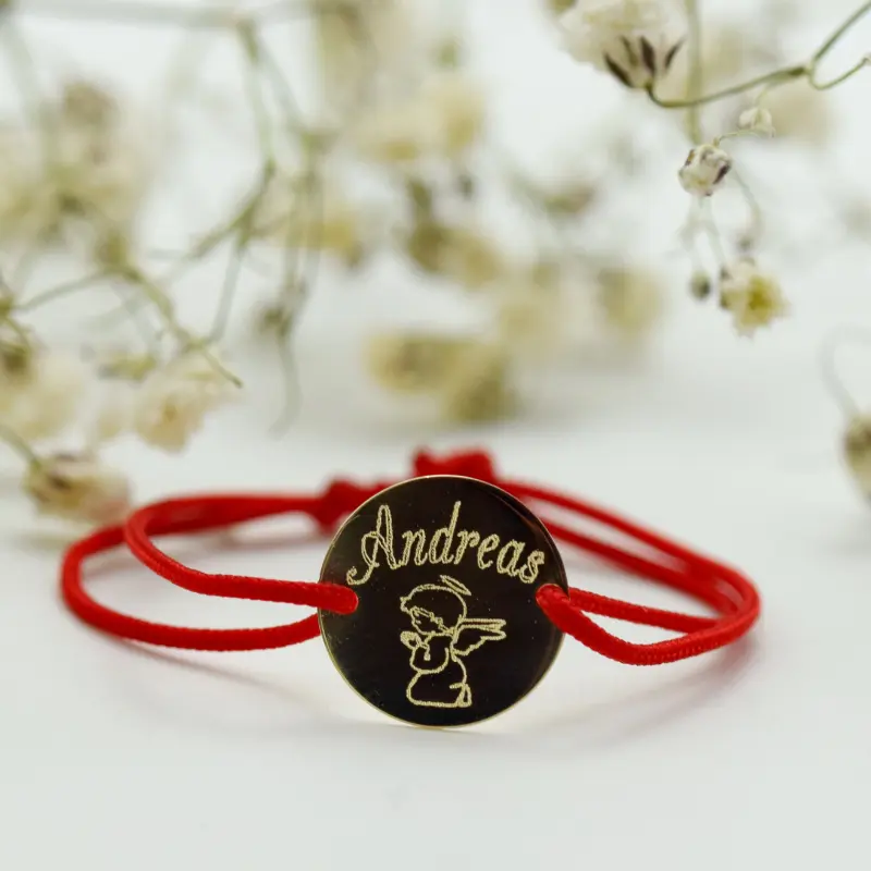 Brățară personalizată cu bănuț din aur de 14K Nume simbol îngeraș – model reglabil