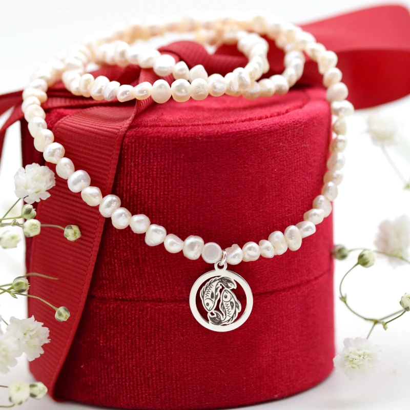 Colier perle de cultura simbol Zodiacal zodia Pești– Argint 925