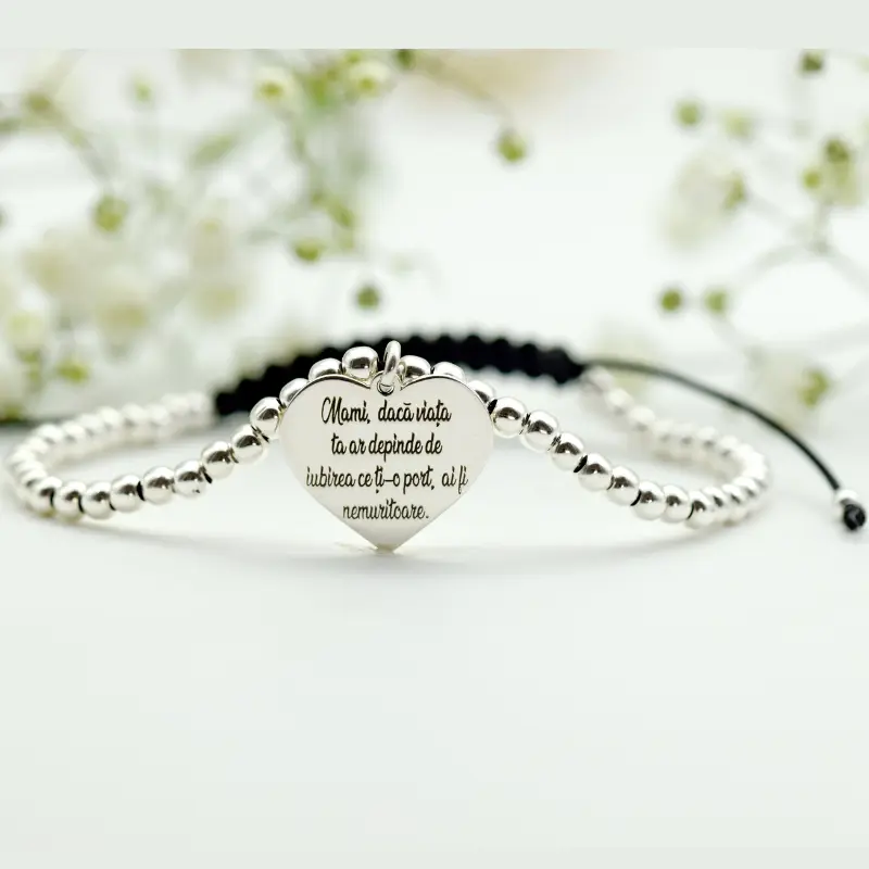 Bratara reglabila cu pandantiv inimioara personalizat Mami, daca iubirea ta ar depinde de iubirea pe care ti-o posrt ai fi nemuritoare – Argint 925