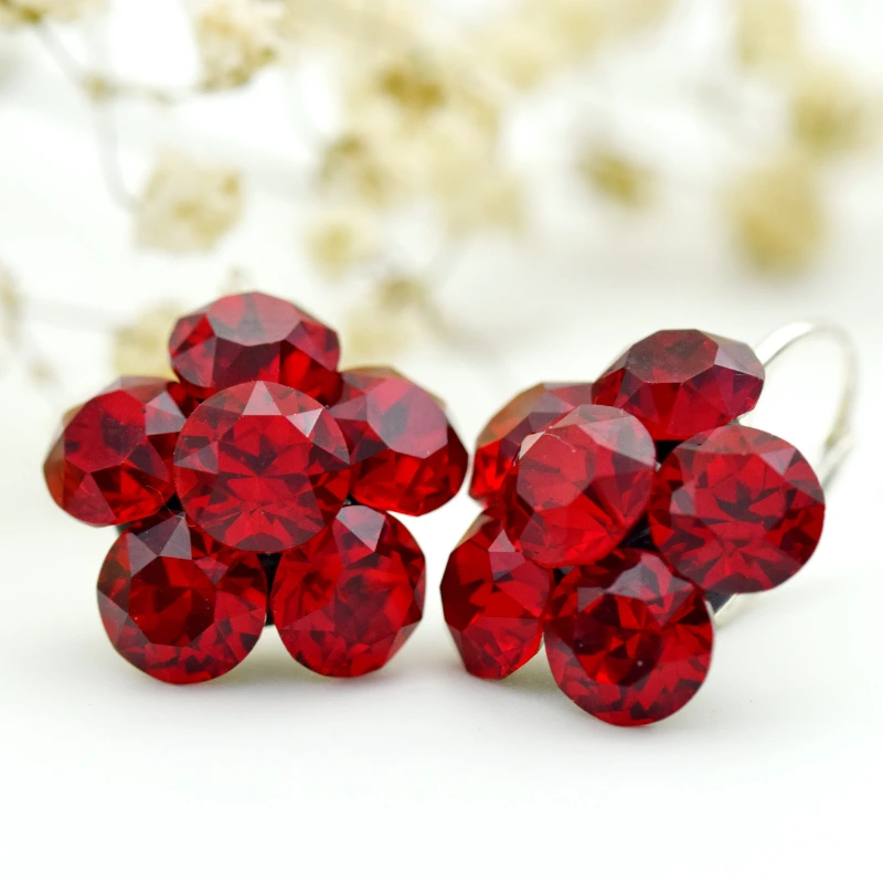 Cercei handmade Chaton Red Flower Argint 925