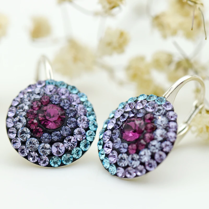 Cercei handmade cu cristale Chaton Purple Elegance - Argint 925