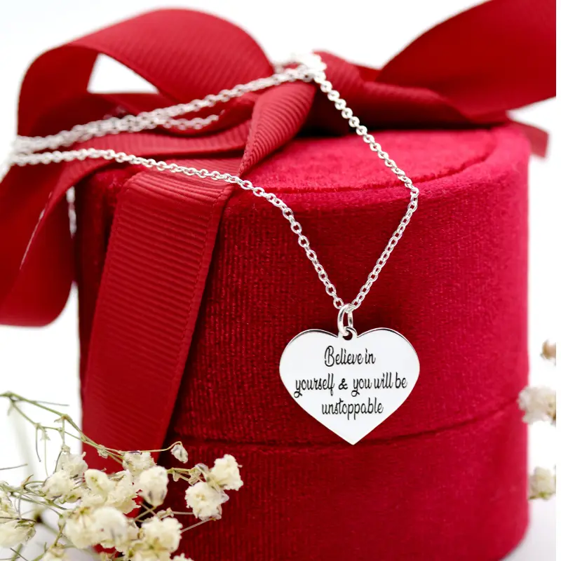 Lănțișor cu pandantiv inimioară personalizat Believe in yourself & you will be unstoppable - Argint 925
